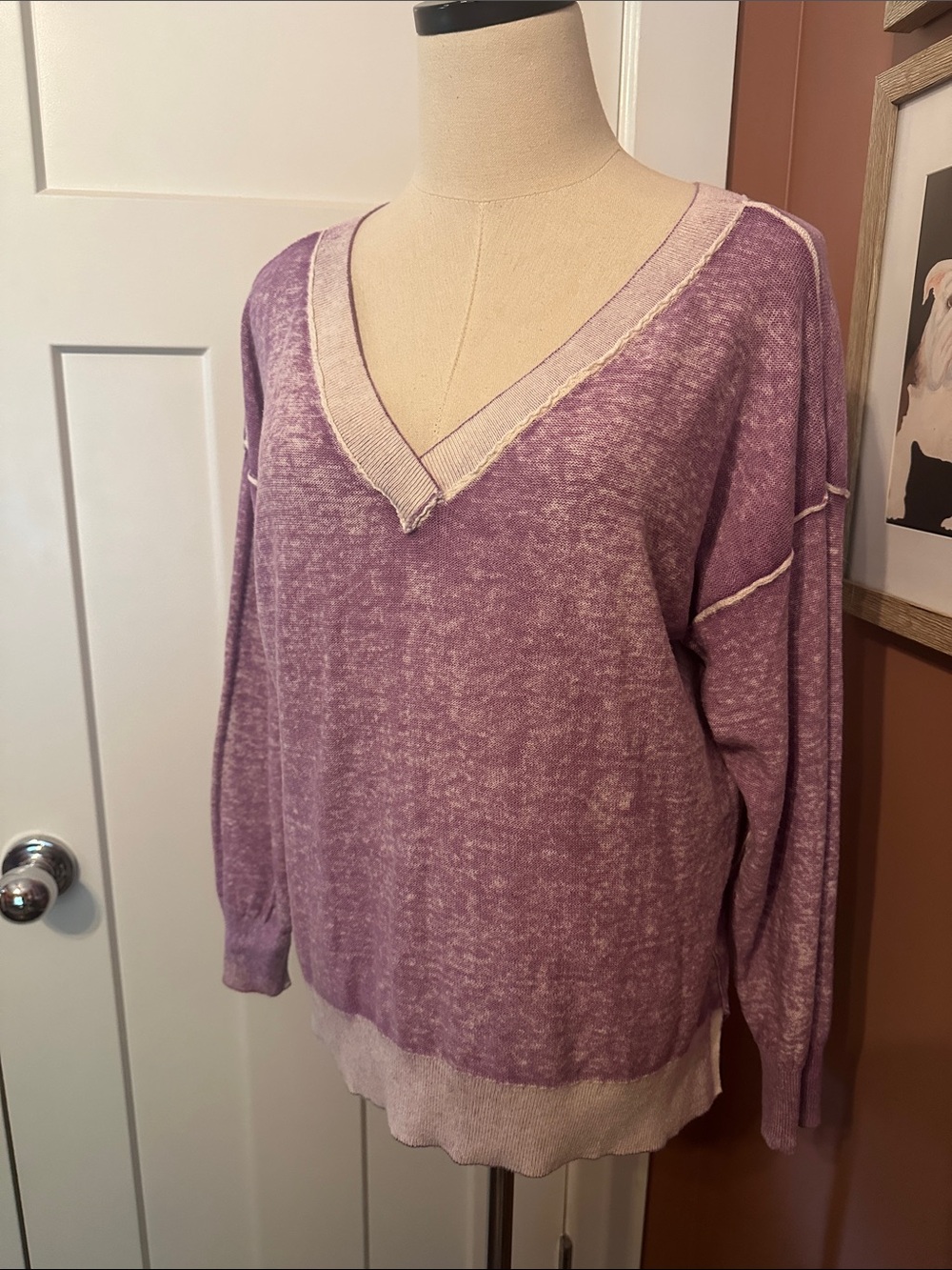 Sundance Samantha Lilac V-Neck casual 100% cotton hi lo Large sweater - Picture 14 of 14